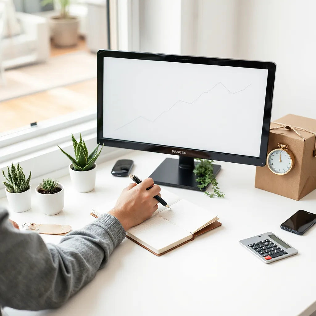 Person planning long-term wealth growth using a laptop with an upward trend graph